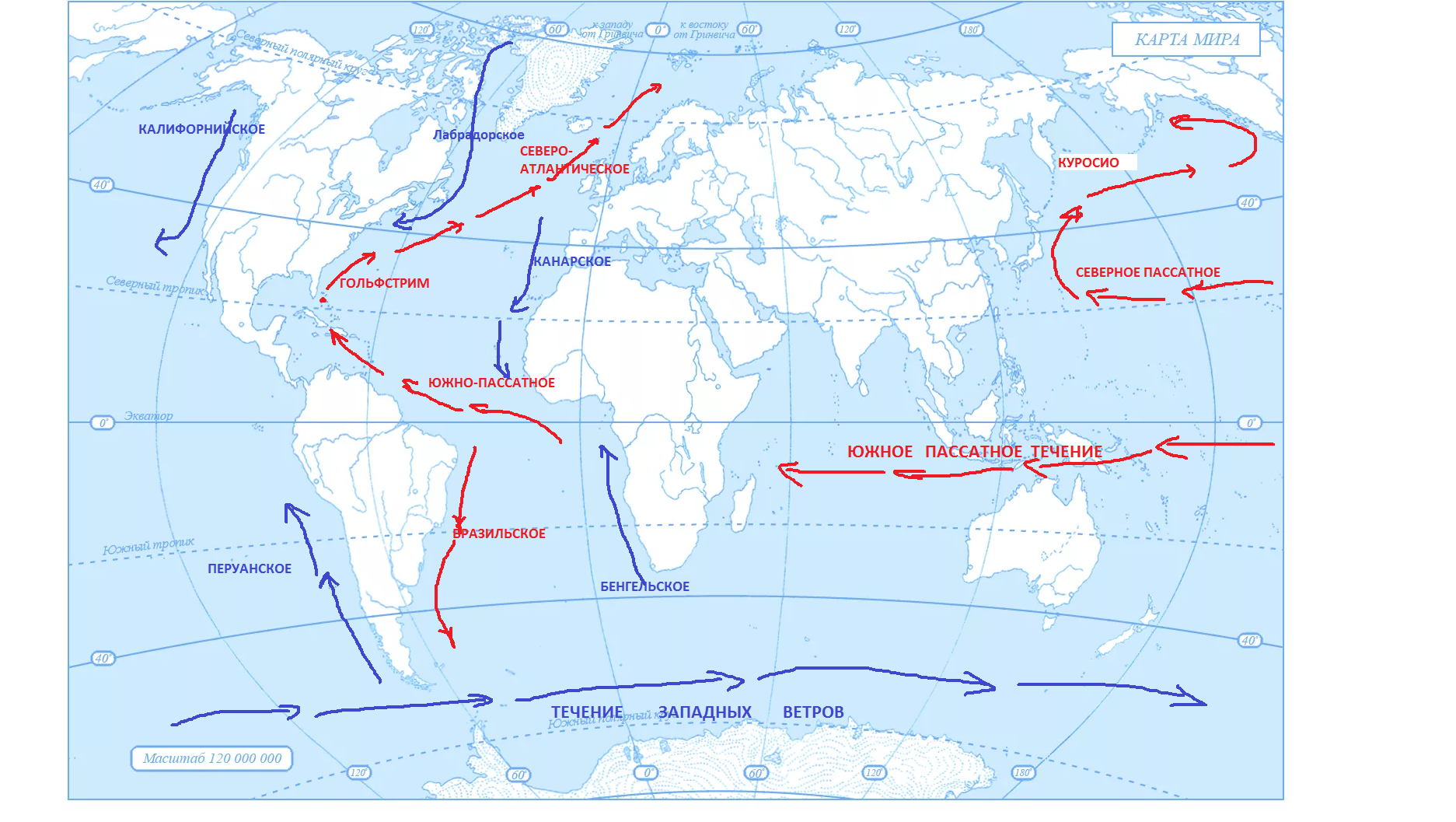 Течения тихого океана — холодные и теплые, характеристика и карта