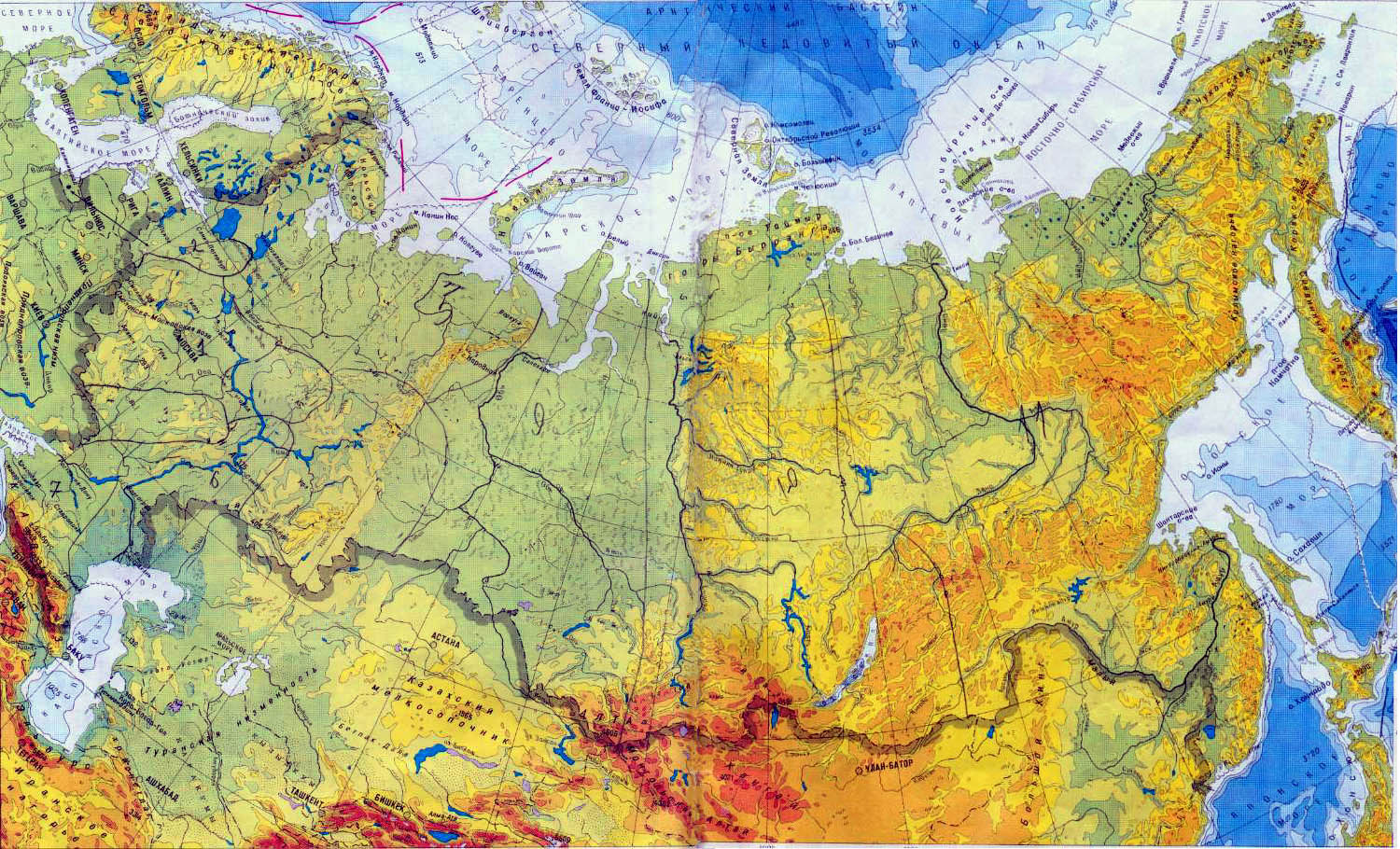 Карта россии с горами и равнинами 4 класс